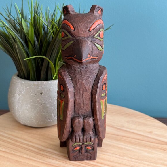 Vtg Alaskan Totem Pole Thunderbird Bird Pole by Kiana 1980's 8 3/4" Tall w/ Tags - Picture 9 of 16